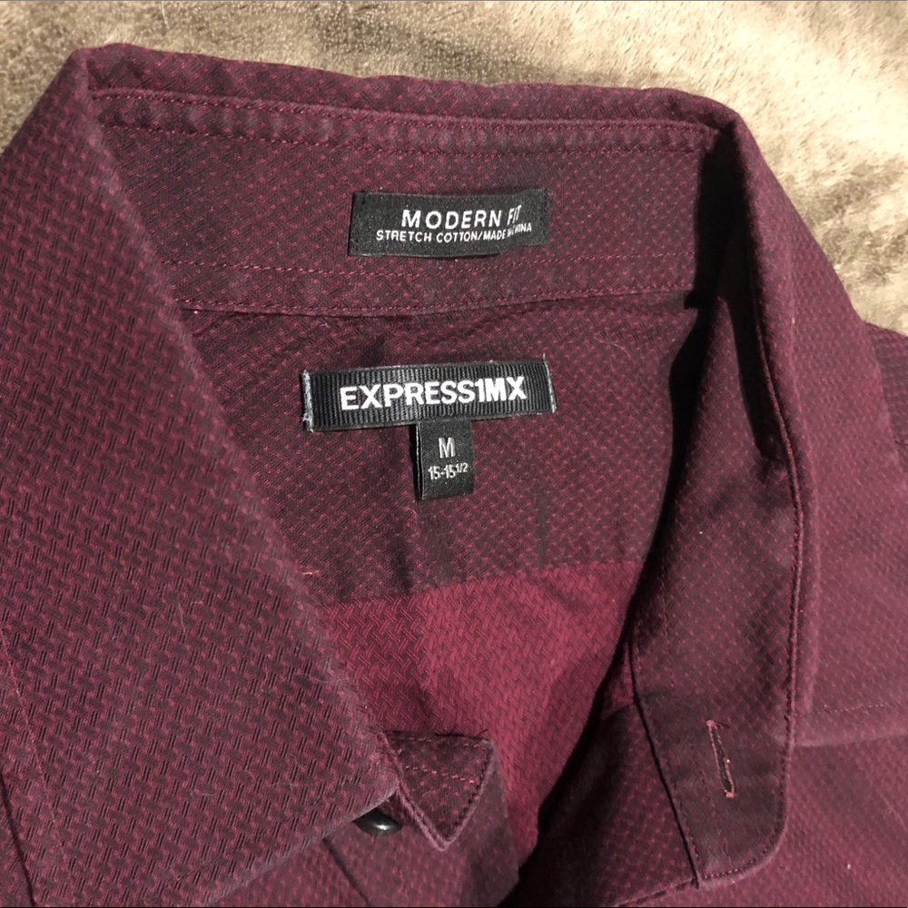 Express 1MX burgundy red button up shirt, size M